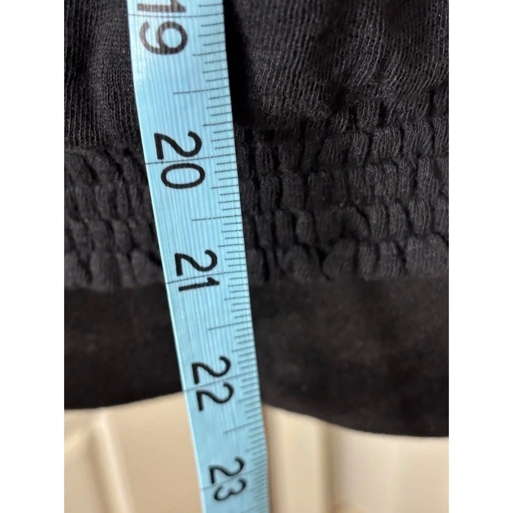 Anthropologie Embroidered Puff Sleeve V-Neck Smocked Top Black White Large